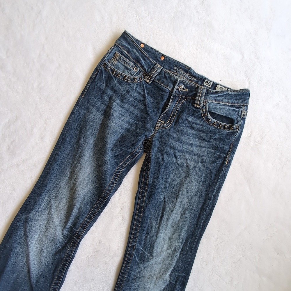 Miss Me Bootcut Jeans Womens 29 Embellished Pocket Stretch Rhinestone Low Rise